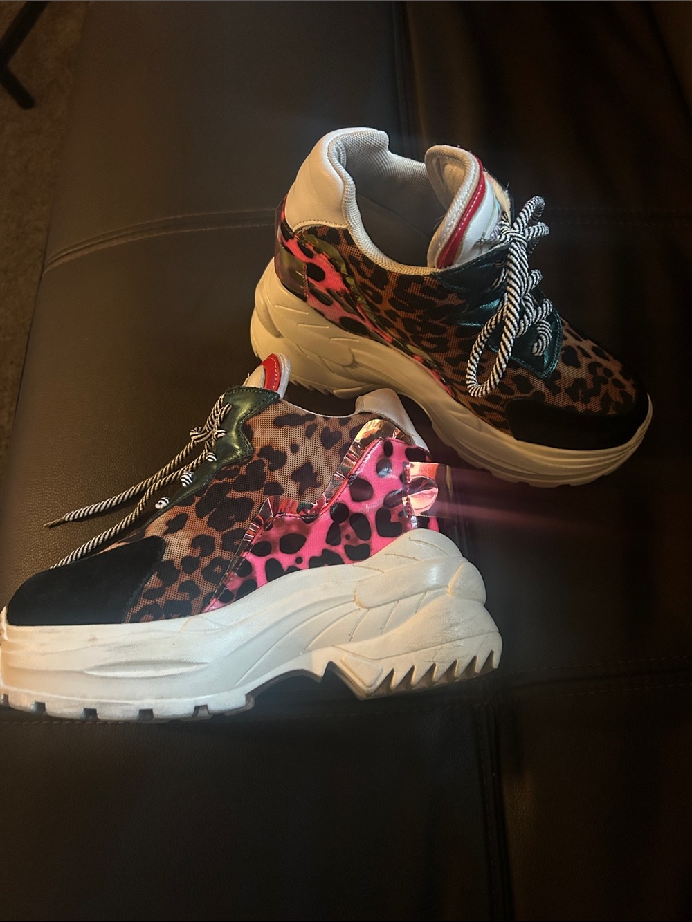 Women’s Leopard Print Chunky Sneakers with Hot Pink Accents